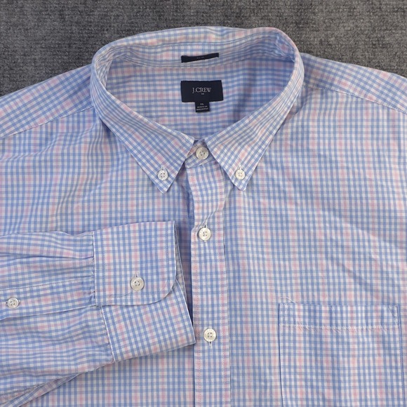 J. Crew Factory Other - J Crew Shirt XL Slim Fit Pink Blue Check Long Sleeve Button Down Cotton Pocket